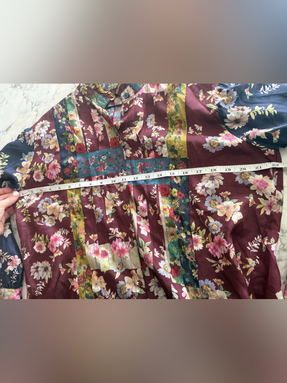 Johnny Was Laurie Silk Milan Blouse Red Burgundy Button Down Semi Sheer Size M - Picture 7 of 8